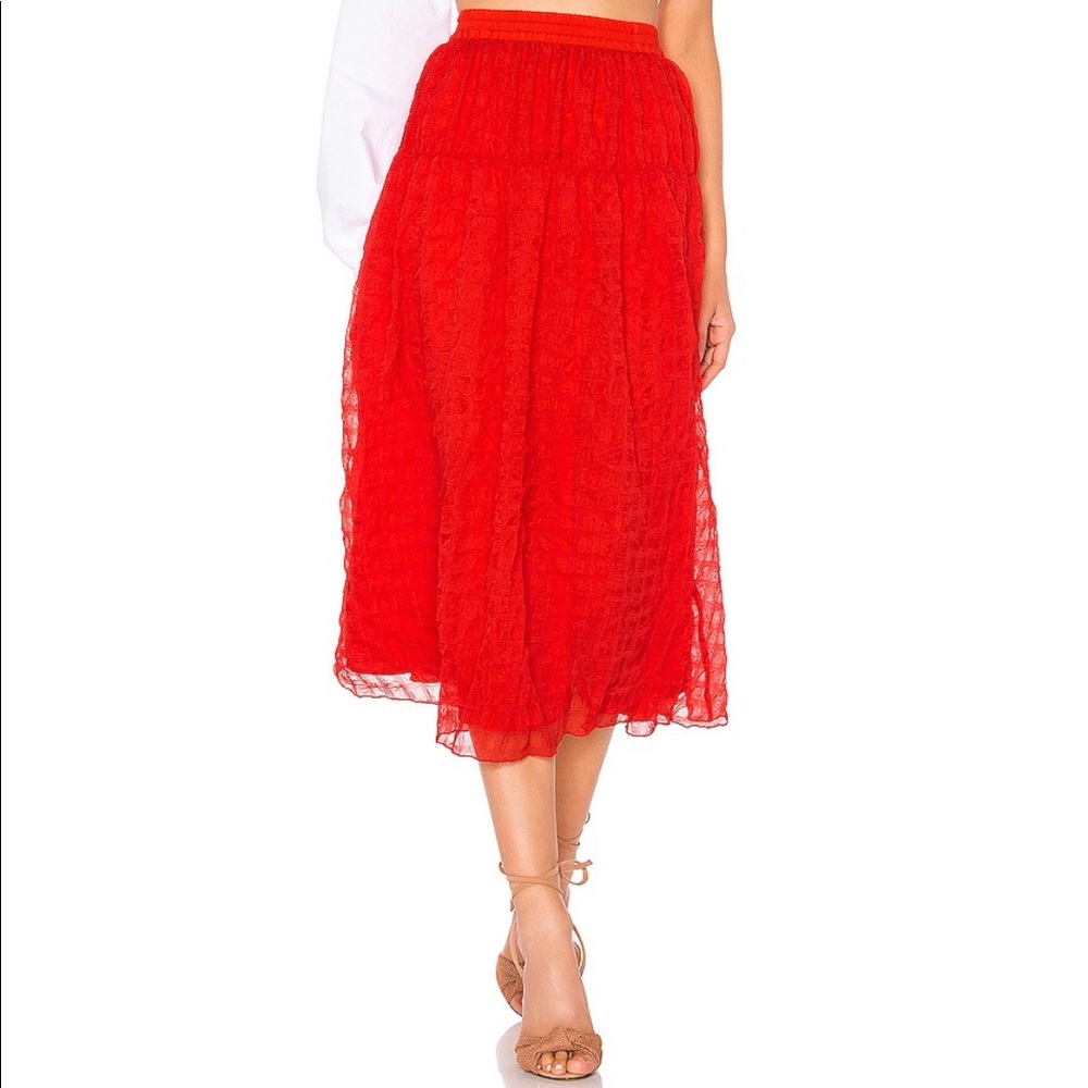 NWT L’Academie Jacques Red Midi Skirt Large L
